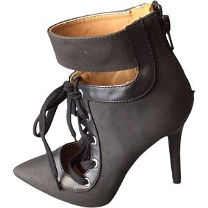 Cupid Black Lace-Up Ankle Heels